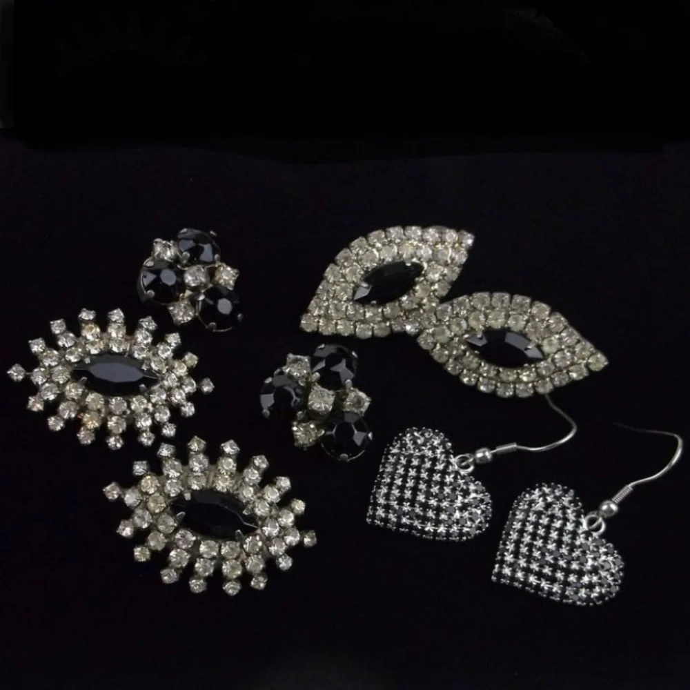 4 Stunning Sets of‎ Vintage Rhinestone Earrings